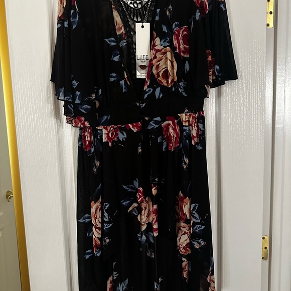 NWT long open in front & long in the back.black flowered dress/ high/low size XL - Picture 3 of 4